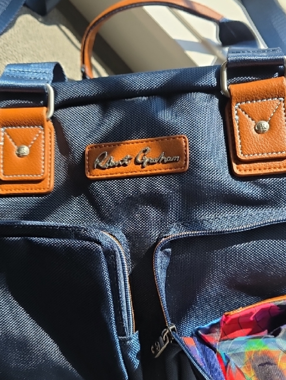 Robert Graham Navy and Brown Duffel Bag with Front Pockets - Picture 5 of 5